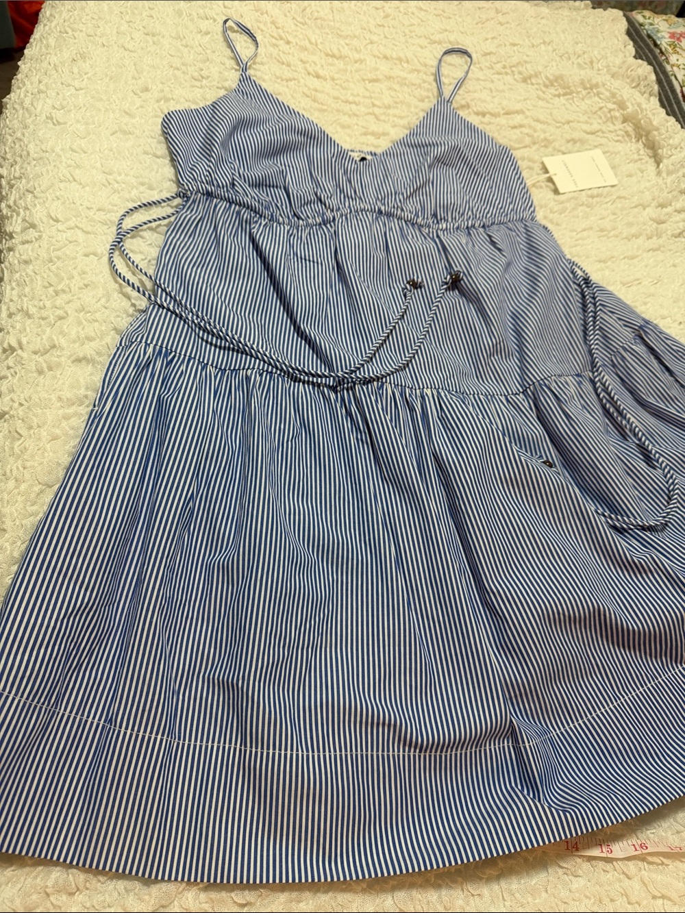 Women Blue & White Striped Sundress with Tie and pockets